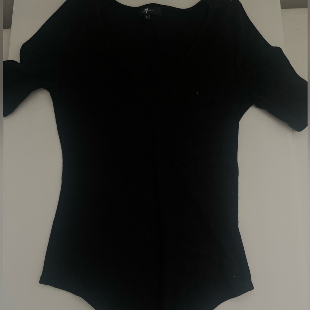 7 For All Mankind Black Ribbed Short Sleeve Bodysuit Size Small